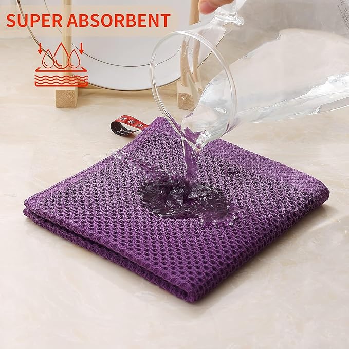 Kitinjoy 100% Cotton Kitchen Dish Cloths (12 X 12 Inches, Violet), 8 Pack Waffle Weave Ultra Soft Absorbent Dish Towels for Drying Dishes Quick Drying Kitchen Towels Dish Rags