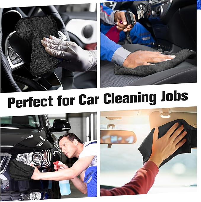 Tanlade Cleaning Cloth Dry Erase Cloth Cleaning Rags Reasonable Kitchen Towels Microfiber Towels Cars Wash(6 x 6 Inch,Black,30 Pcs)