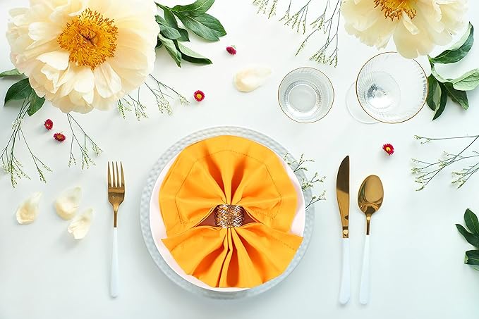 Cloth Dinner Napkin Set of 4 20x20 Inches - Mustard, Hemstitched Spring Premium Polyester Cloth Dinning Napkins Ideal for Kitchen, Wedding, Easter | Washable Durable BBQ Parties Napkin for Daily Use