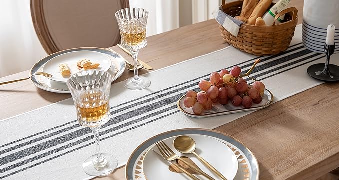 Boho Table Runner for Modern Farmhouse Decor, Dining Table décor 13 x 90 Inch Long, Coffee Table Runner with Handcrafted Tassels, Black and Beige, for Home Bohemian Decoration