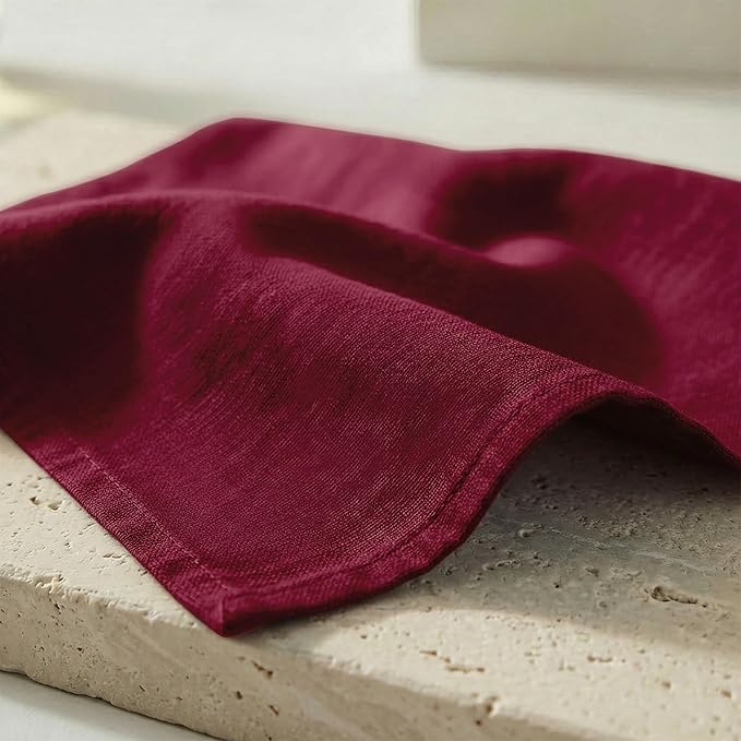PurpleEssences Set of 12 Cloth Dinner Napkins 100% Cotton 18x18 Inch - Soft Durable Washable - Ideal for Farmhouse Party Spring Easter Summer - Perfect Everyday Use Table Linen - Burgundy
