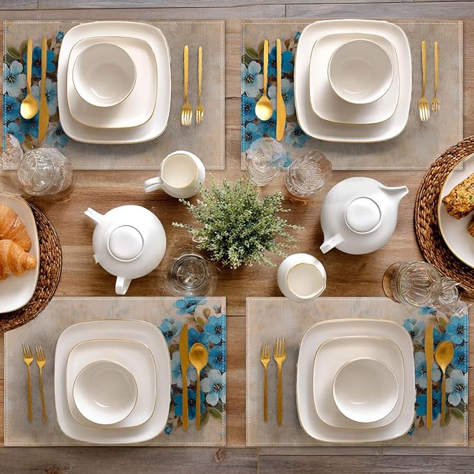 HOMETITUTE Placemats Set of 4 12x18 inch Spring Table Mats for Dining Table Painted Floral Linen Placemats Farmhouse Decorations Kitchen Decor Desk Mat for Outdoor Home Party Kitchen Seasonal Dining