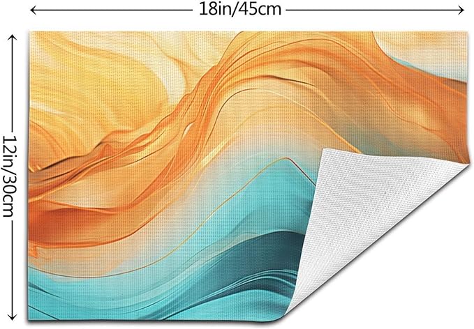 Orange Teal Marble Placemats Set of 4, Washable Non-Slip Heat-Resistant Kitchen Table Mats for Dining Outdoor Holiday Party Home Decor 12"x18", Linen Place Mats