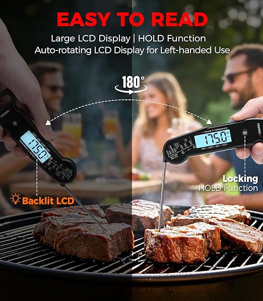 Atogou Meat Thermometer, Professional Food Thermometer, <1 Sec Instant Read, ±0.5℉ Accuracy, Thermocouple Sensor, Waterproof Digital Thermometer for Cooking, BBQ, Grill, Him Dad Birthday Gifts, Black