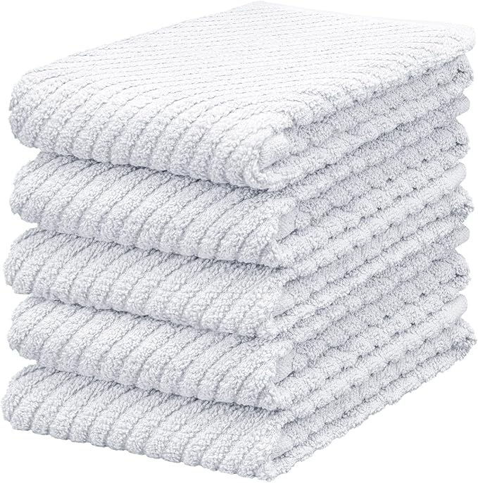 DecorRack 5 Pack 100% Cotton Kitchen Towels, 16x19 inch Soft Terry Dish Towels Absorbent & Durable for Drying, Cleaning & Cooking, Grey (Pack of 5)