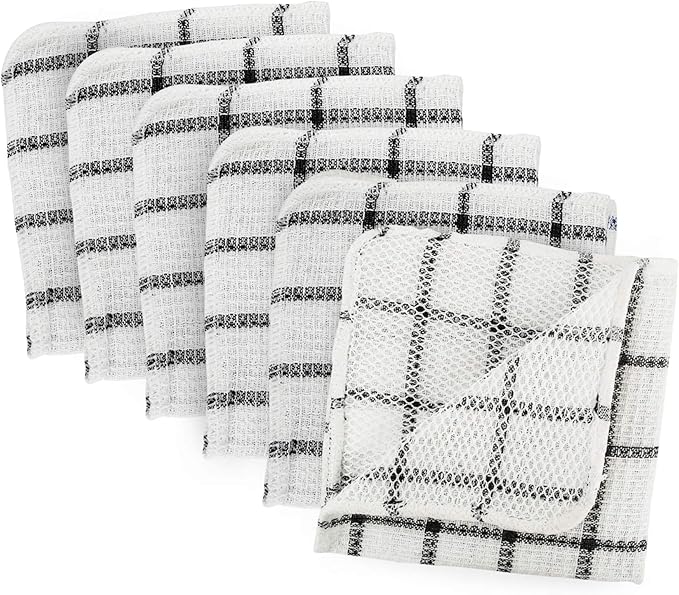 DII Scrubber Dishcloths Collection Windowpane Dishrag Set, 12x12, White/Black Stripe, 6 Piece