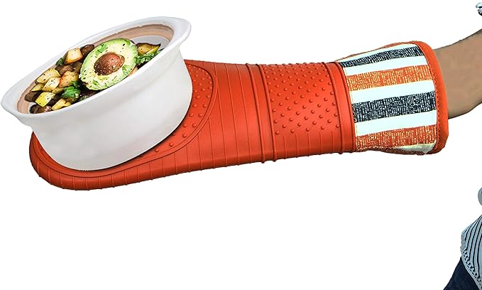 RED LMLDETA Heat Resistant 550 Degree Oven mitt, Silicone Oven Hot Mitts - 1 Pair, Extra Long Professional Baking Oven Gloves - Food Safe,Pot Holders Cooking,Grilling,Kitchen (Tangerine Mittens)