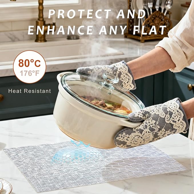 Durable Vinyl Placemats Set of 12, Non-Slip for Dining Table Mat, Heat Resistant Place Mats, Washable Anti-Slip PVC Easy to Clean Wipeable Premium Plastic Mats for Kitchen Grey