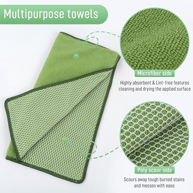 SINLAND Microfiber Dish Cloths for Washing Dishes Towels Best Kitchen Washcloth Cleaning Rags Cloths with Poly Scour Side - Used for Plates, Bowls and Dishes, 5 Color Assorted 12inchx12inch 10pack