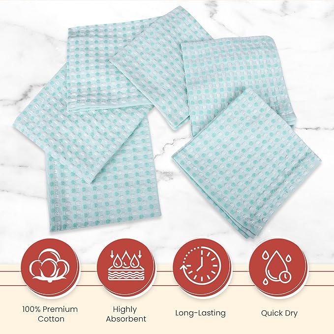 Vintage Vista 100% Cotton Dish Cloths (Pack of 6) - Dish Rags for Washing Dishes - Reusable & Highly Absorbent Kitchen Towels - Kitchen Rags fo Easter - (12" x 12" - Lemon Green Honeycomb)