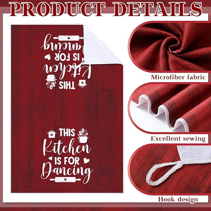 12 Pcs Farmhouse Kitchen Decor Sets 4 Red Kitchen Hand Towels 4 Dish Clothes 2 Rustic Pot Holders 2 Burgundy Oven Mitts Glove Hand Towels and Dishcloths Sets for Home Decorations Accessories Mom Gift