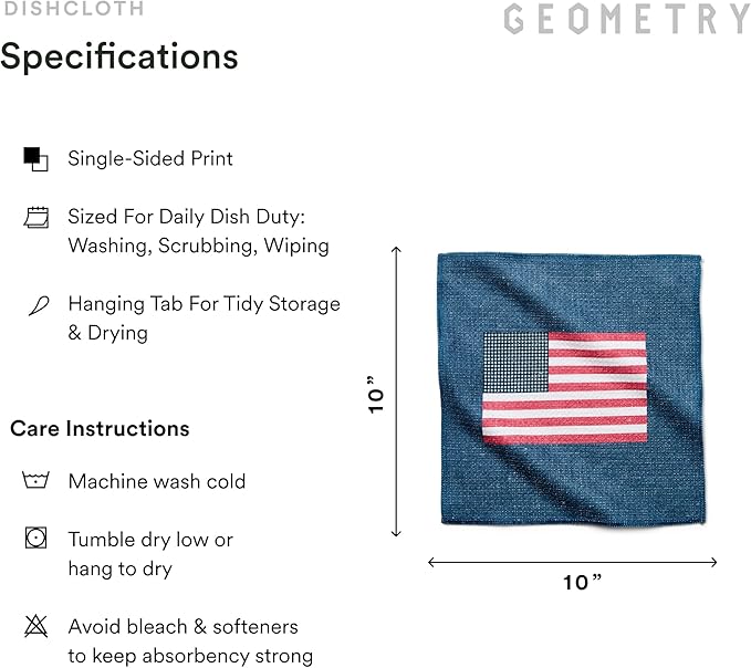 GEOMETRY Dishcloth – Patriotic Collection – Quick-Dry, Ultra-Absorbent, Reusable Microfiber Kitchen Towels for Drying & Cleaning - Old Glory - 3 Pack