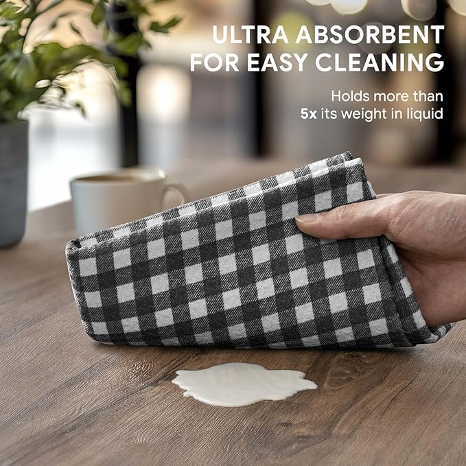 RECYCO Waffle Kitchen Towel Set of 2 - Quick Dry Microfiber Sustainable Dish Towels - Ultra Absorbent Reusable Cleaning Tea Towels - Lightweight Hand Towels,16”x 28”, Dove Gray Plaid