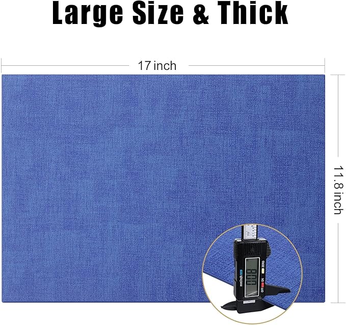 Homaxy Faux Leather Heat Resistant Placemats for Dining Table Set of 6, Waterproof Wipeable Washable PU Table Mats, Easy to Clean Anti-Slip Place Mats, 11.8" x 17", Sea Blue