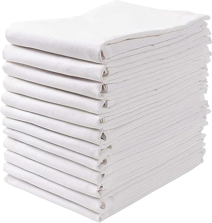 Wealuxe Flour Sack Dish Towels for Kitchen, 12 Pack, 28x28 - Lint-Free, Super-Absorbent Cotton Tea Towels for Kitchen Drying, Bread Proofing, Baking, Crafting, Embroidery