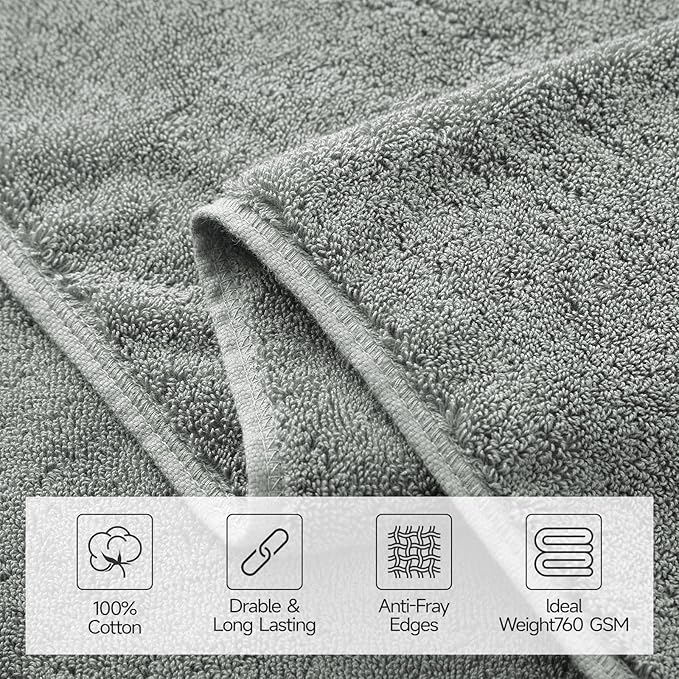 REDKISS 4 Pack Large Bath Towels Set, 100% Cotton, 31x63 in, Heavyweight 760G, Highly Absorbent & Quick Dry, Super Soft Luxury Towels for Bathroom,Hotel Collection - Gary