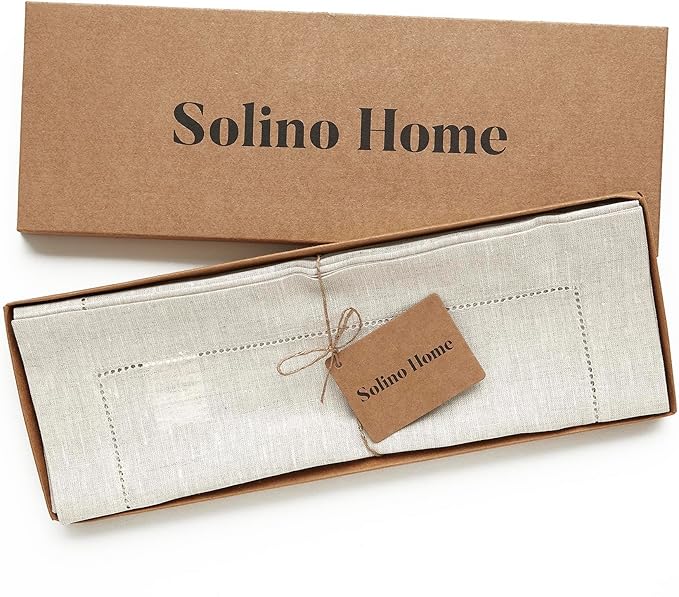 Solino Home Linen Placemats Set of 4 - Classic Hemstitch Light Natural Placemats 14 x 19 Inch - 100% Pure Linen Table Mats for Spring, Summer, Mothers Day