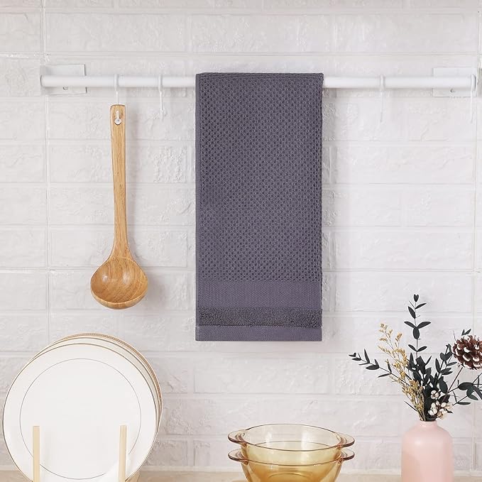 Homaxy 100% Cotton Waffle Weave Kitchen Towels, 13 x 28 Inches Super Absorbent and Machine Washable Dish Towels for Drying Dishes, 4-Packs, Dark Grey