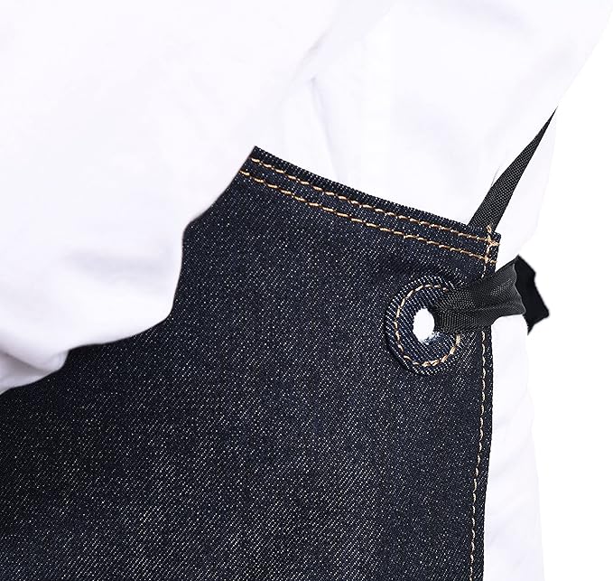 One Size Fits Utility Apron | Adjustable Cross-Back Straps | Multi-Use Shop Apron With Tool Pockets By Aaron Leather Goods (Denim, Cotton)