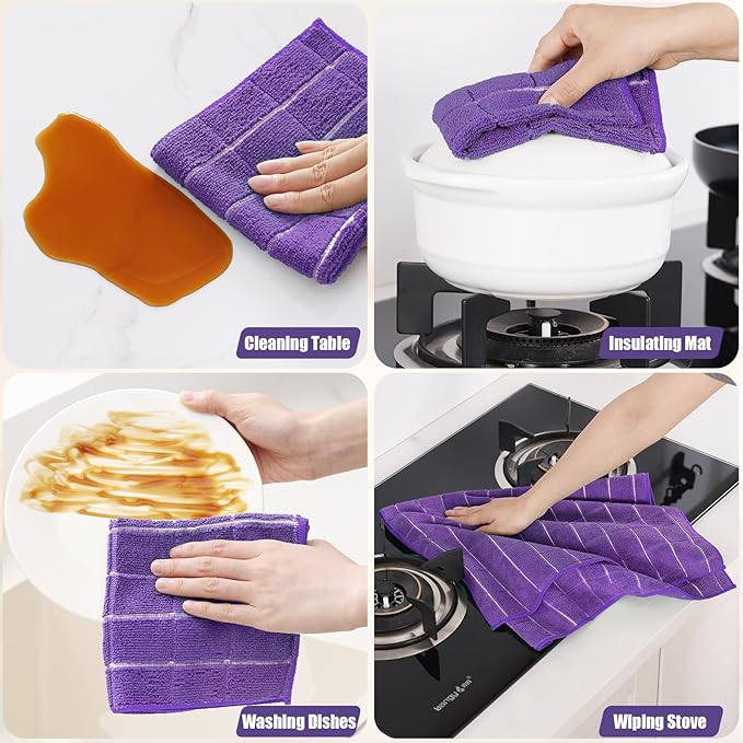Homaxy Microfiber Kitchen Towels and Dishcloths Set, 20 Pack Soft and Absorbent Dish Hand Towels Bulk, 28 x 16 Inch & 12 x 12 Inch Quick Drying Rags for Washing Dishes, Purple