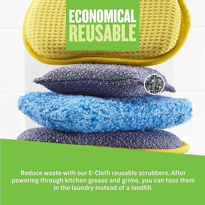 E-Cloth Non-Scratch Scrubbing Pads - Scrubbing Dish Sponges Kitchen Cleaning Kit - Reusable Scrubber Sponges for Dishes and Cleaning - Non-Scratch Scrubbers for Cleaning - 2-Pack
