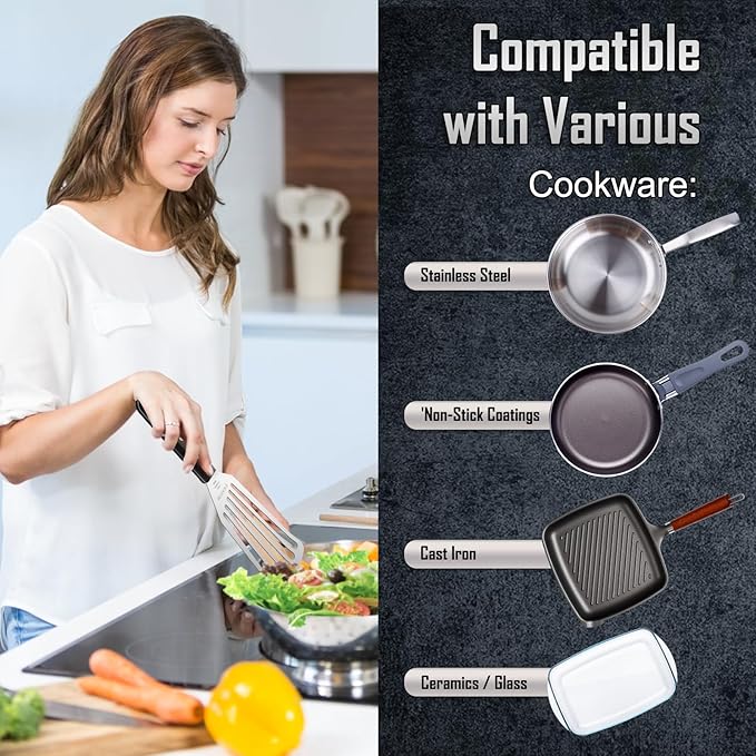 2 Pack Fish Spatula Stainless Steel, Flexible Fish Turner Spatula Perfect for Flipping Eggs, Burgers and Baking, Durable Lightweight Metal Kitchen Slotted Turner for Cooking & BBQ, Perfect gifts