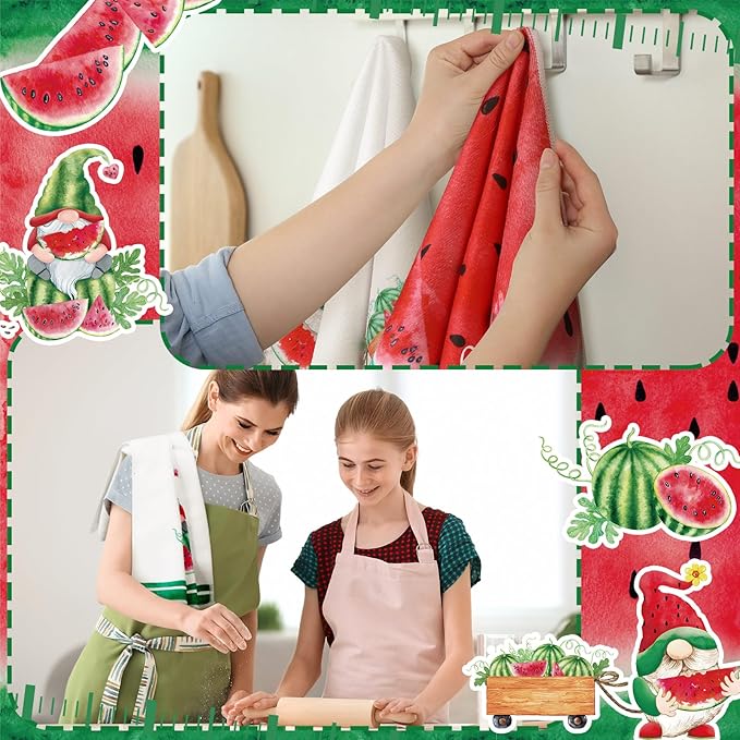 Bencailor 6 Pcs Watermelon Kitchen Towels Gnome Absorbent Dish Towels Colorful Decorative Tea Watercloth for Summer Kitchen Cooking Home Cleaning, 16 x 24 Inches