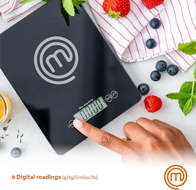 MasterChef Digital Food Scale Grams and Ounces for Kitchen, Portable Food Weight Scale with LCD Display for Baking & Cooking, Tempered Glass Scales, Weighing Precision of 0.1oz, 11lb Weight Capacity