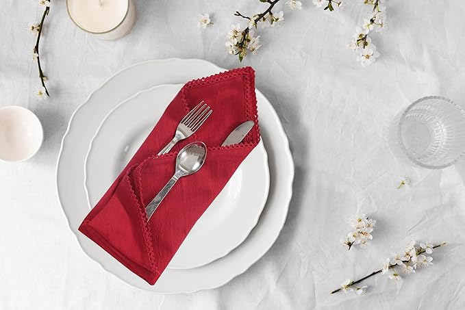 ACCENTHOME Red Cloth Napkins Set of 6 18x18 inch Cotton Dinner Napkins - Washable Soft Premium Hotel Quality Reusable Napkins Perfect Table Napkins for Family Dinners, Weddings & Everyday Use