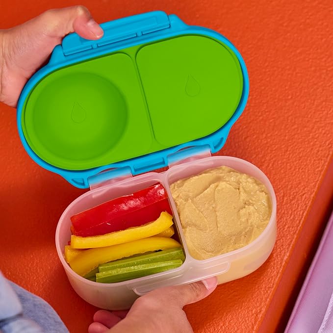 b.box Snack Box 2 Pack - Leak Proof Mini Bento Box for Kids & Toddlers, 2 Compartment Snack Containers for Kids, Dishwasher Safe, BPA Free, PFAS Free, Ages 4m+, 1 3/4 Cup Each (Ocean Blue + Forest)