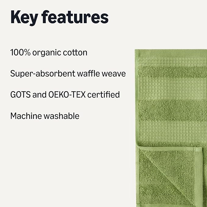 Amazon Basics Kitchen Towels, Organic Cotton Waffle Kitchen Dish Towels, Ultra Absorbent, Quick Drying, Lint-Free Geimetry Towels Kitchen, 12 x 12 Inches, 6-Pack (2 Brown, 2 Olive, 2 Navy Blue)