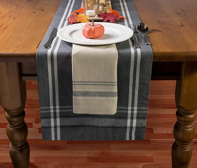 DII French Stripe Tabletop Collection Farmhouse Style Dining Table Linen Napkin Set, 20x20, Taupe/Black, 6 Piece