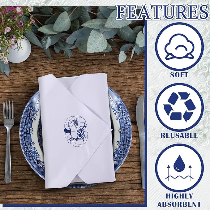 HunnmingRe 12 Pcs Thanksgiving Blue and White Cloth Napkins Chinoiserie Embroidered Pumpkin Cotton Hand Towels Blue Guests Napkin for Dinner Holiday Harvest Weddings Parties Washable 17x17 Inch