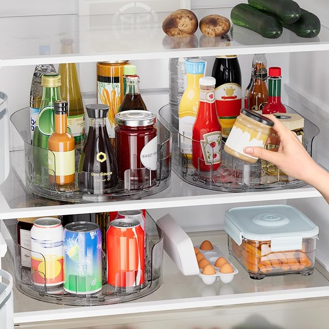 Lazy Susan Turntable Organiser for Fridge, 360°Rotating Spice Racks for Kitchen Cabinet, Fridge and Pantry Organizer, 33 X 7.5cmClear PET Revolving Condiment Holder﻿