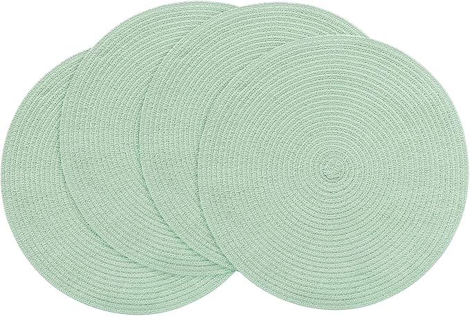 Floroom 15 Inch Round Braided Placemats Set of 4, Washable Heat Resistant Cotton Polyester Circle Place Mats for Kitchen Dining Table - Sage Green