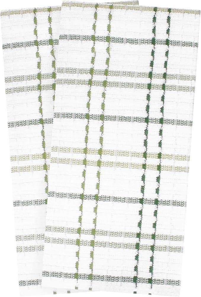 Ritz Royale Collection 100% Combed Terry Cotton, Highly Absorbent, Oversized Checked Kitchen Towel Set, 28" x 18", 2-Pack, Cactus Green