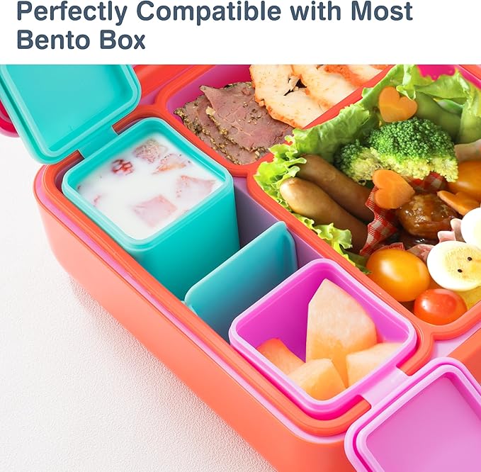 Homotte Leakproof Dips Containers Compatible with Omie Lunch Box, 2x 4 oz Salad Dressing Container To Go, Small Silicone Snack Condiment Container with Lids for kids (Pink/Teal)