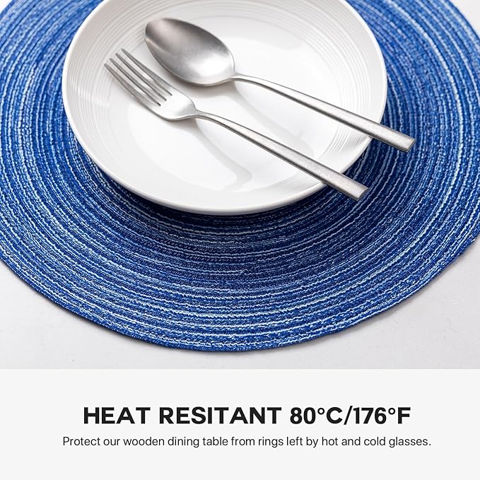 Round Placemats Set of 12 Woven Placemats Washable Braided Table Mats for Dining Table Heat Resistant Non-Slip Circle Place Mats(Royal Blue)