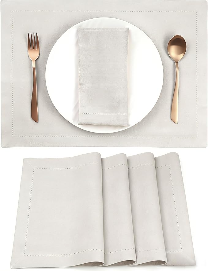 Simple&Opulence Linen Placemats Set of 4 – Hemstitched Dinner Cloth Placemats for Wedding,Party,Mothers Day,Easter – Machine Washable and Reusable 14"×19" Linen