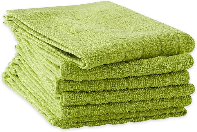 DII Basic Terry Collection Solid Windowpane Dishcloth Set, 12x12, Avocado, 6 Count