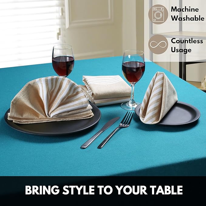Cloth Napkins 18x18 Inches - Striped Design, 100% Cotton, Reusable & Durable Fabric Napkins for Dining, Everyday Meals, Events, Parties - Machine Washable, Set of 4, Beige