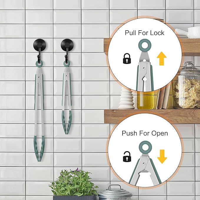 HOTEC Premium Stainless Steel Locking Kitchen Tongs with Silicon Tips, Set of 2-9" and 12",Sage Green