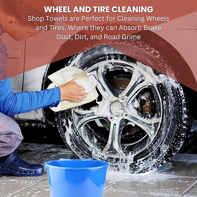 Shop Towels | Multipurpose Commercial and Residential shop cleaning | Car Wash, Polish, Housewares, Microwave, Coffee Machine, Restaurant, Bathrooms, Electronics, Auto Garage | 50 Pack 14"x12" Natural