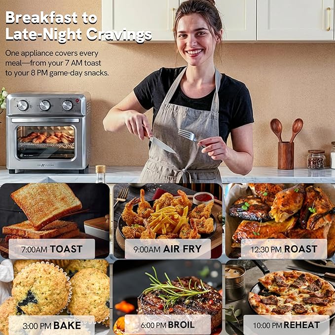 VAL CUCINA 6-in-1 Air Fryer Toaster Oven Combo, Compact 12.7 QT Small Countertop Convection Oven, Fits 9" Pizza & 4 Toast, Hexagon Hybrid Heating, Enamel Baking Pan
