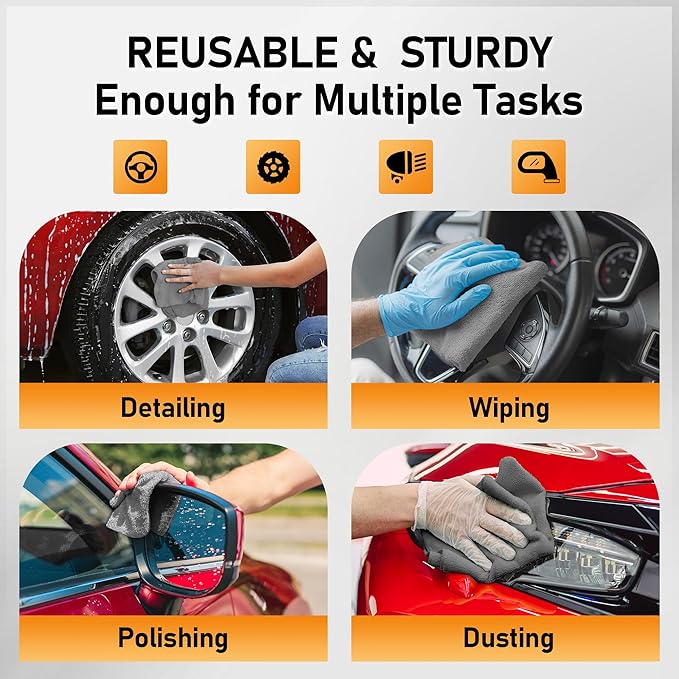 Microfiber Cleaning Cloth Roll, 75 Pack Tear Away Microfiber Towels, Reusable Washable Shop Towels, Lint Free Cleaning Rags for Car, Home, Garage & Workshop 11.5"x11.5" Grey