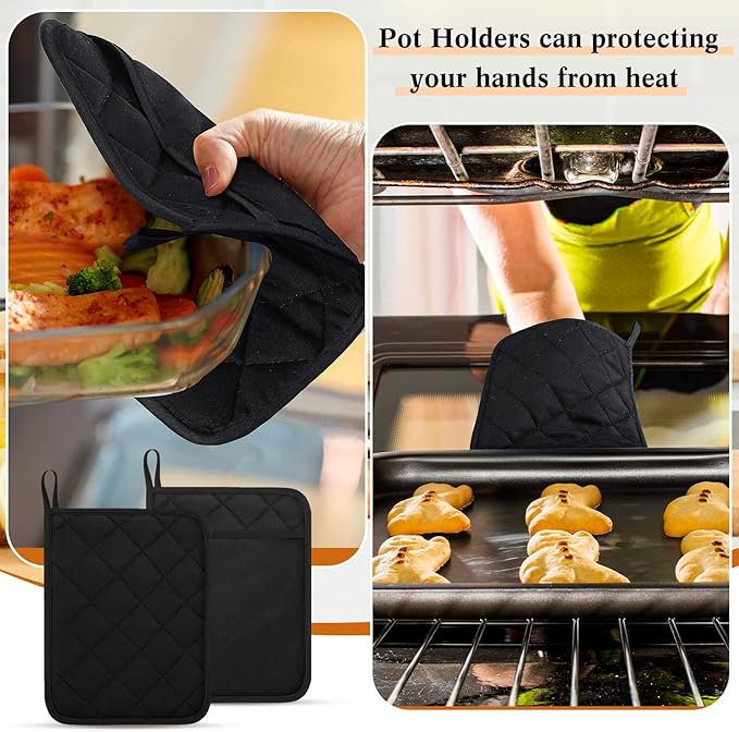 Hoolerry 20 Pieces Pot Holders with Pocket Sublimation 7x9'' Cotton Oven Pot Holders Bulk with Hanging Loops Pads for Kitchen Cook Baking (Black)