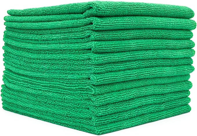 The Rag Company - All-Purpose Microfiber Terry Cleaning Towels - Commercial Grade, Highly Absorbent, Lint-Free, Streak-Free, Kitchens, Bathrooms, Offices, 300gsm, 16in x 16in, Green (12-Pack)