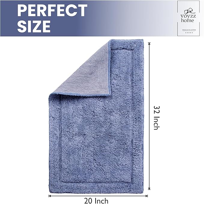 voyzz home Luxurious 100% Cotton Bathroom Rug Mats - Featuring Ultra-Soft Plushness, Non-Slip Design, Thickness, and Washability. Enhancing Home Decor, Bath Mat Measuring 20"x32" Plain Blue.…