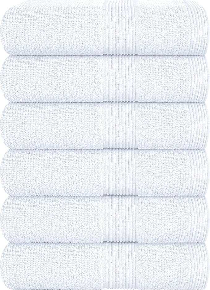 Belizzi Home Ultra Soft 6-Piece Hand Towel Set 16x28-100% Ringspun Cotton - Durable & Highly Absorbent Hand Towels - Ideal for use in Bathroom, Kitchen, Gym, Spa & General Cleaning - White