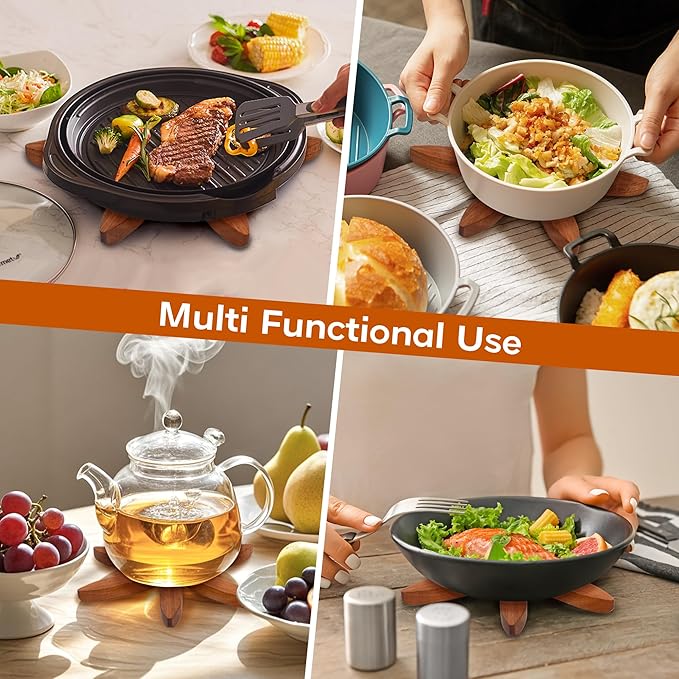 Wooden Tree Coasters, Trivets for Hot Dishes - Set of 3 for Easy Storage - Suited for Hots/Pans/Bowl/Teapot/Hot Holders - Multifunctional Ornaments (Dark - 3 PCs)